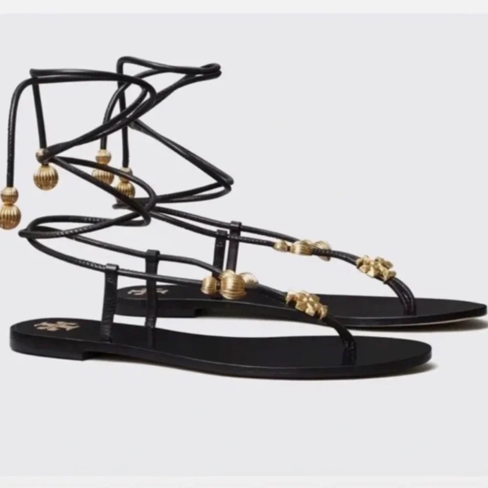 NWOB Tory Burch Capri Lace‑Up Sandals – Perfect Black – Size 8 – With Dust Bag - Picture 2 of 13